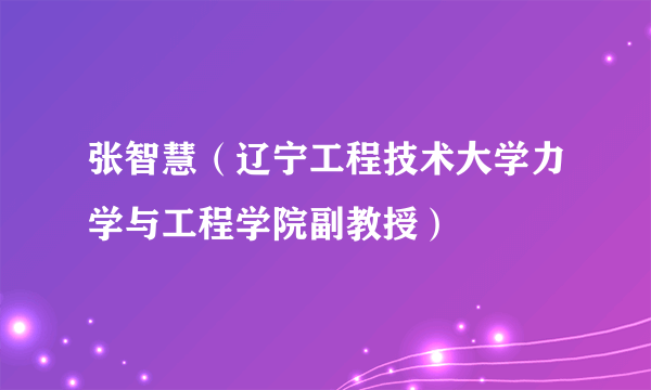 张智慧（辽宁工程技术大学力学与工程学院副教授）