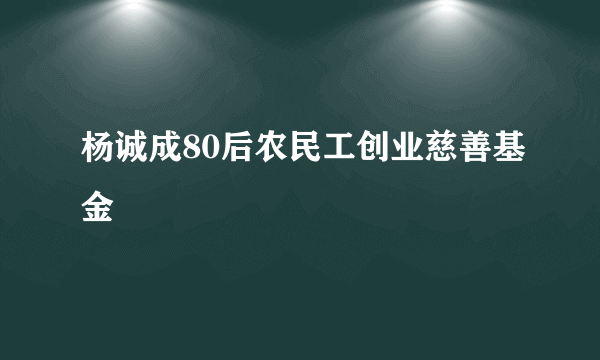 杨诚成80后农民工创业慈善基金