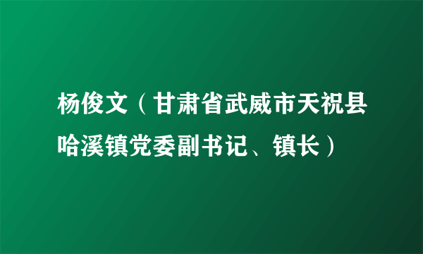 杨俊文（甘肃省武威市天祝县哈溪镇党委副书记、镇长）