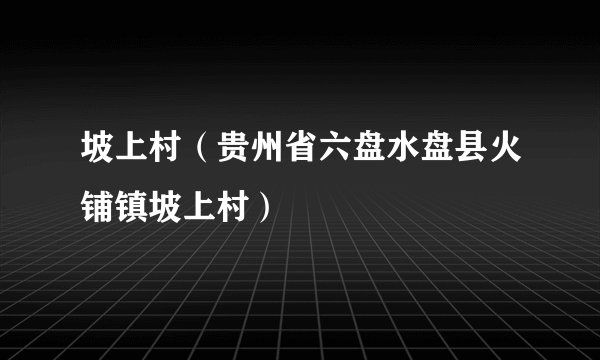 坡上村（贵州省六盘水盘县火铺镇坡上村）