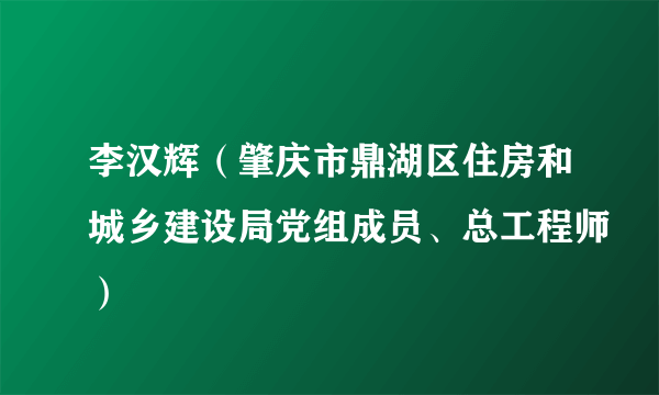 李汉辉（肇庆市鼎湖区住房和城乡建设局党组成员、总工程师）