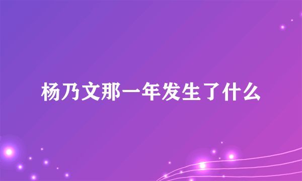 杨乃文那一年发生了什么