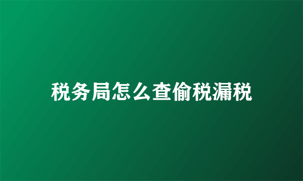 税务局怎么查偷税漏税