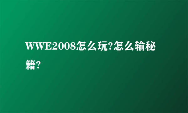 WWE2008怎么玩?怎么输秘籍?