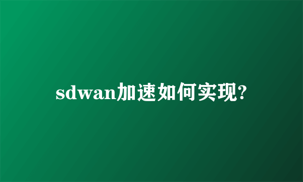 sdwan加速如何实现?