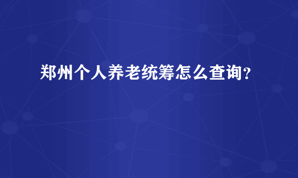 郑州个人养老统筹怎么查询？