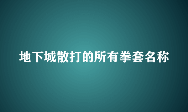 地下城散打的所有拳套名称