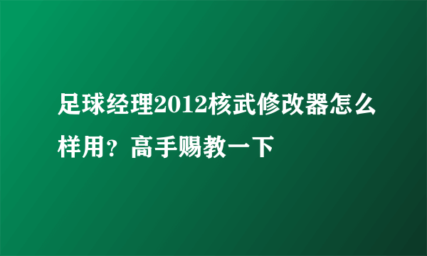 足球经理2012核武修改器怎么样用？高手赐教一下