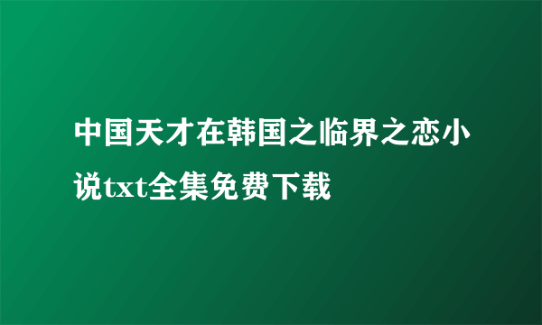 中国天才在韩国之临界之恋小说txt全集免费下载