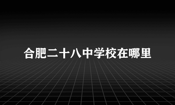 合肥二十八中学校在哪里