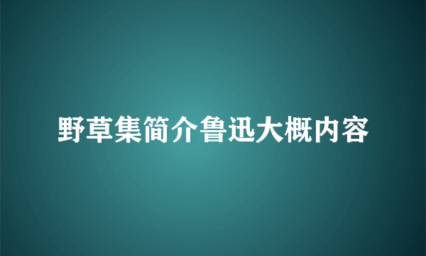 野草集简介鲁迅大概内容