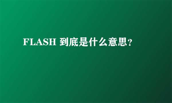 FLASH 到底是什么意思？