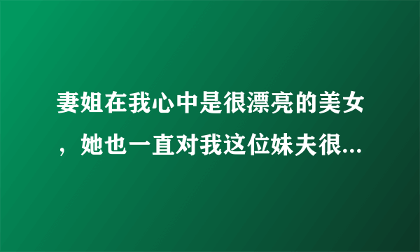 妻姐在我心中是很漂亮的美女，她也一直对我这位妹夫很好，我一直都对她有发生关系这个非份的想法…妻姐...