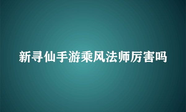 新寻仙手游乘风法师厉害吗