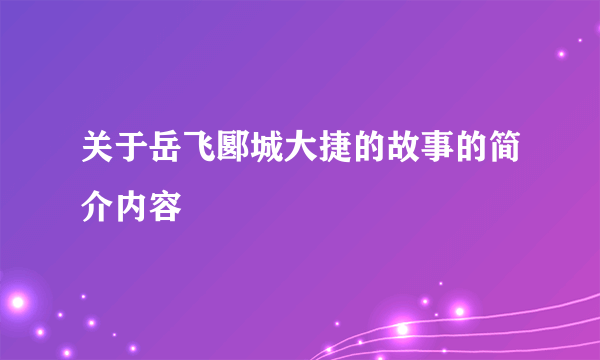 关于岳飞郾城大捷的故事的简介内容