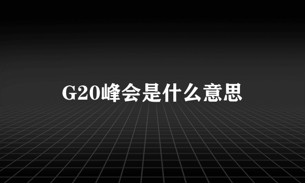 G20峰会是什么意思