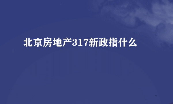 北京房地产317新政指什么