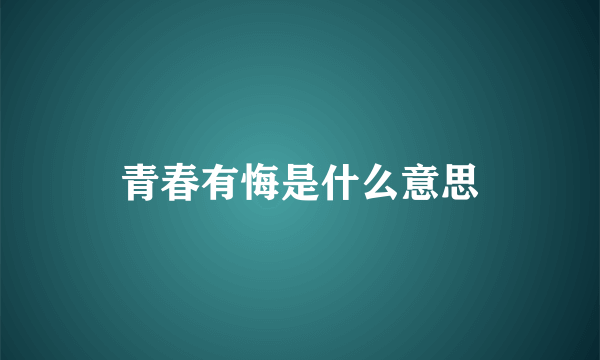 青春有悔是什么意思