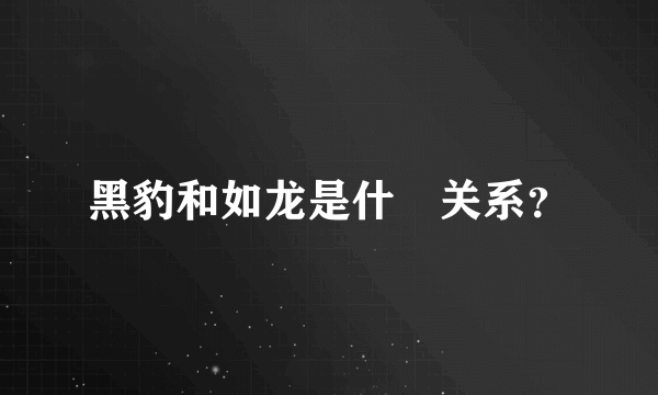 黑豹和如龙是什麼关系？