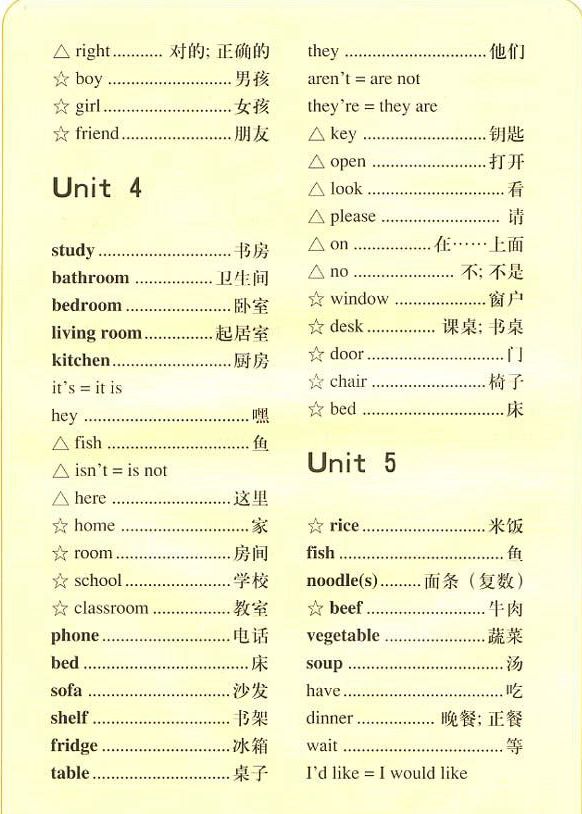 四年级上册英语单词表