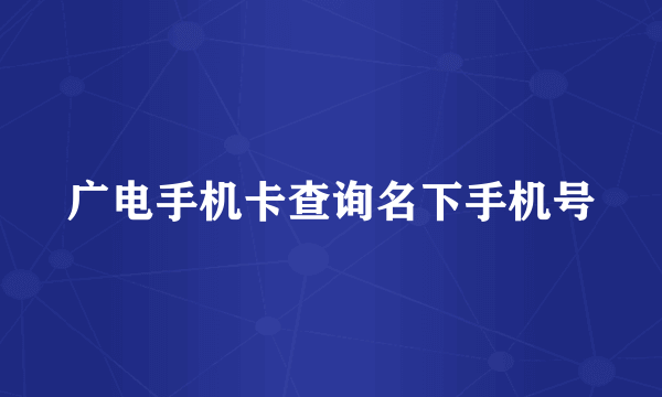 广电手机卡查询名下手机号