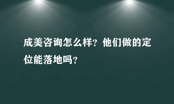 成美咨询怎么样？他们做的定位能落地吗？