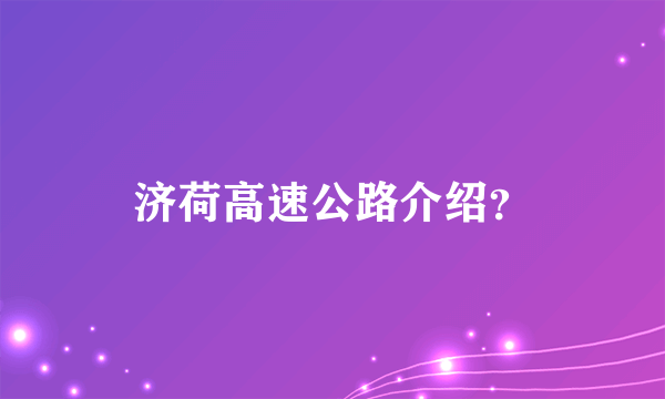 济荷高速公路介绍？