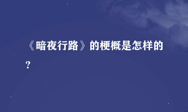 《暗夜行路》的梗概是怎样的？