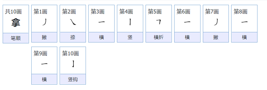 拿字笔顺