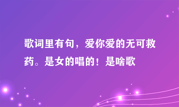 歌词里有句，爱你爱的无可救药。是女的唱的！是啥歌