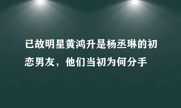 已故明星黄鸿升是杨丞琳的初恋男友，他们当初为何分手