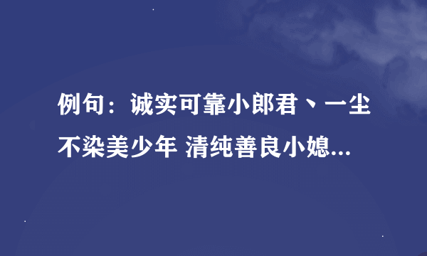 例句：诚实可靠小郎君丶一尘不染美少年 清纯善良小媳妇 举世无双美少女