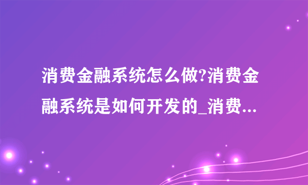 消费金融系统怎么做?消费金融系统是如何开发的_消费金融公司业务