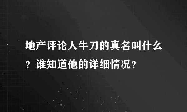 地产评论人牛刀的真名叫什么？谁知道他的详细情况？