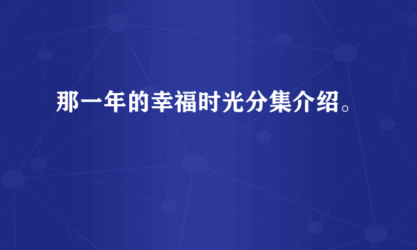 那一年的幸福时光分集介绍。