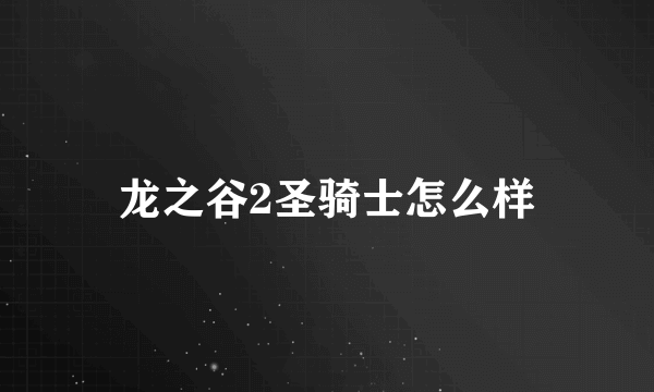 龙之谷2圣骑士怎么样