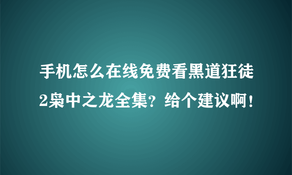 手机怎么在线免费看黑道狂徒2枭中之龙全集？给个建议啊！