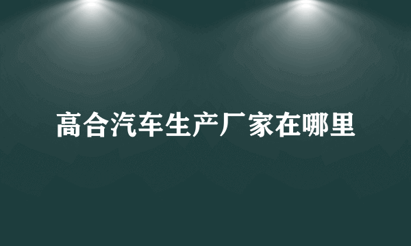 高合汽车生产厂家在哪里