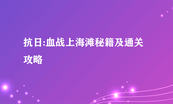 抗日:血战上海滩秘籍及通关攻略