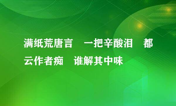 满纸荒唐言 一把辛酸泪 都云作者痴 谁解其中味