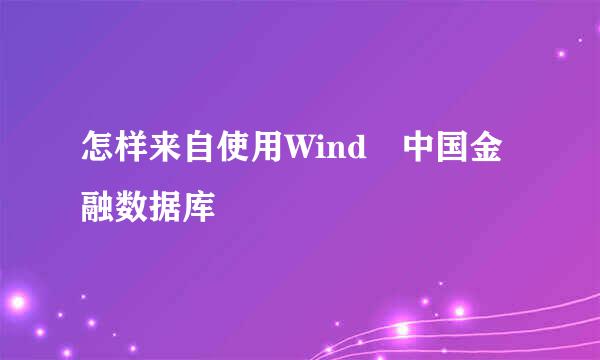 怎样来自使用Wind 中国金融数据库