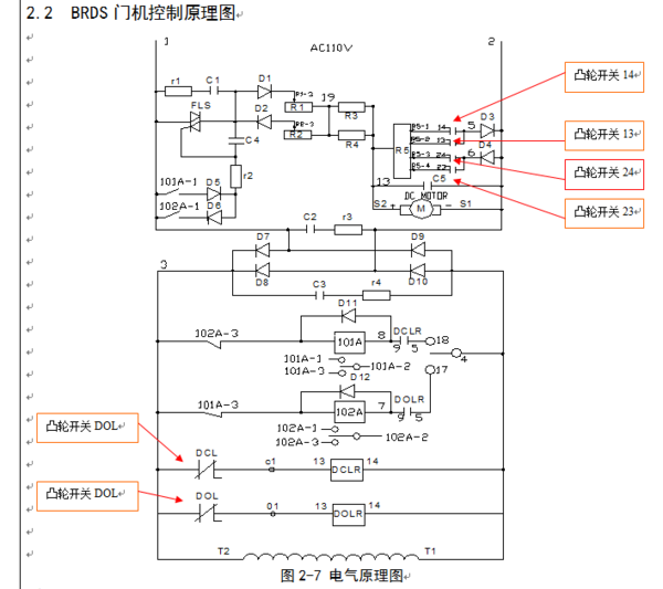 电到容杀那短官阶降梯直流门机系统工作原理图（电器部分）