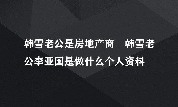 韩雪老公是房地产商 韩雪老公李亚国是做什么个人资料