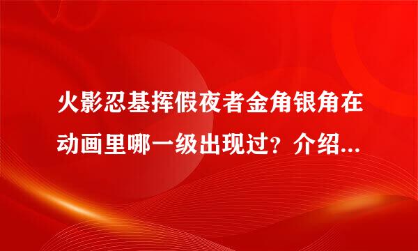 火影忍基挥假夜者金角银角在动画里哪一级出现过？介绍一下金角银角的详细信息，来自谢谢了！