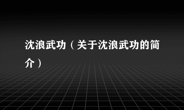 沈浪武功（关于沈浪武功的简介）