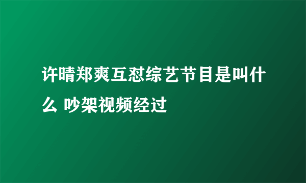 许晴郑爽互怼综艺节目是叫什么 吵架视频经过