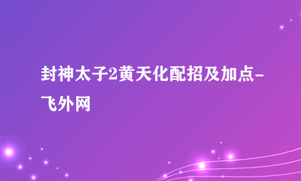 封神太子2黄天化配招及加点-飞外网