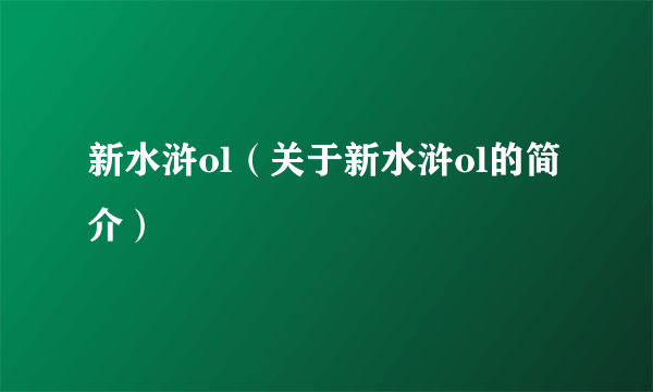 新水浒ol（关于新水浒ol的简介）