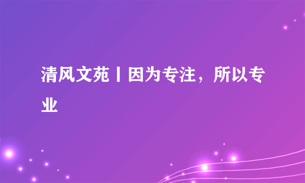 清风文苑丨因为专注，所以专业