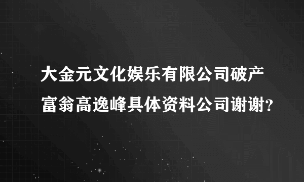 大金元文化娱乐有限公司破产富翁高逸峰具体资料公司谢谢？